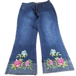 Yoni Jay Embroidered Roses and Leaf Jeans Women’s Size 12 Flare Leg